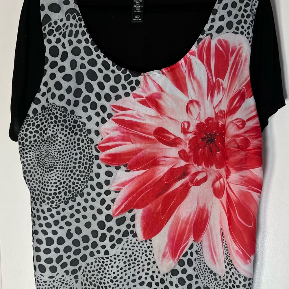 Style & Co Black and White Graphic Blouse Chiffon and Jersey 1X
